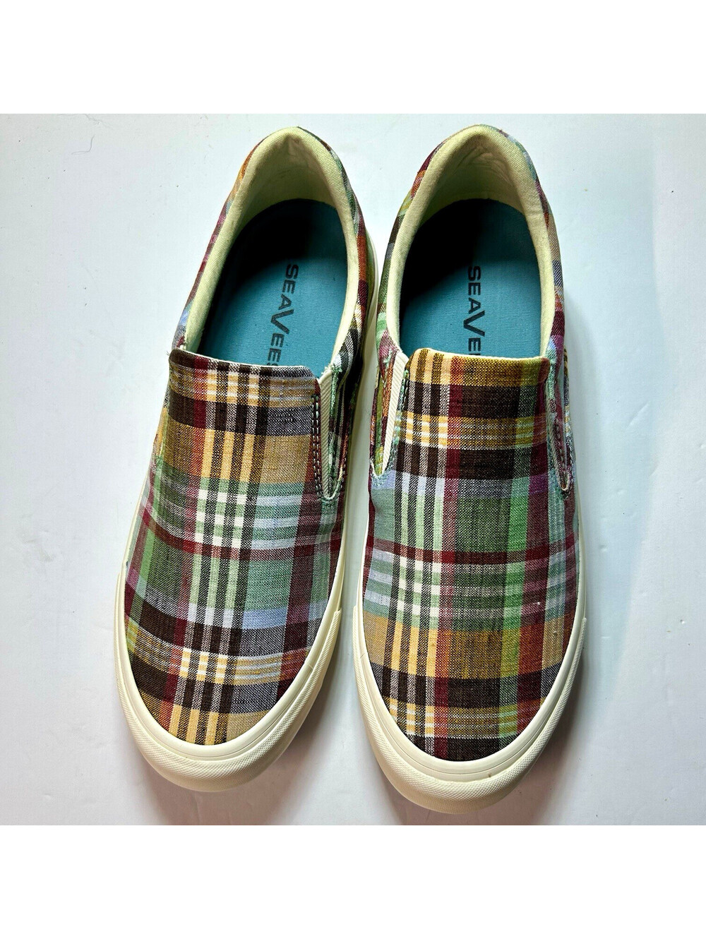 SeaVees Picnic Madras Linen Slip On W 7.5 Plaid Multicolor Canvas LowTop Sneaker